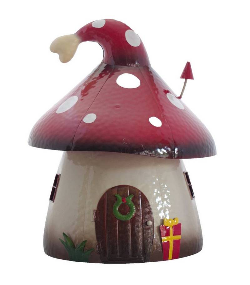 Kaufhaus le petit Teelichthalter Deko Metall Haus Fliegenpilz Pilz Teelichthalter Windlicht Leuchthaus, Lichthaus Dekohaus Dekofigur Kerzenhalter Dekoskulptur Dekoobjekt von Kaufhaus le petit