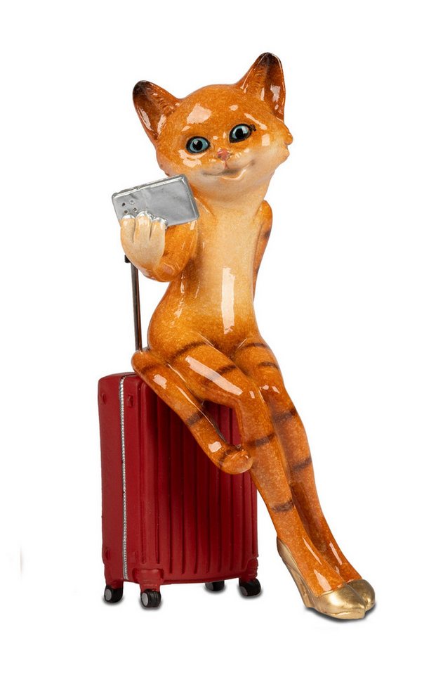Kaufhaus le petit Tierfigur Deko Katze mit Trolley Katzen Tier Figur Skulptur Katzenfigur Objekt, Dekofigur Dekoskulptur Dekoobjekt aus Polyresin (Kunststein) von Kaufhaus le petit