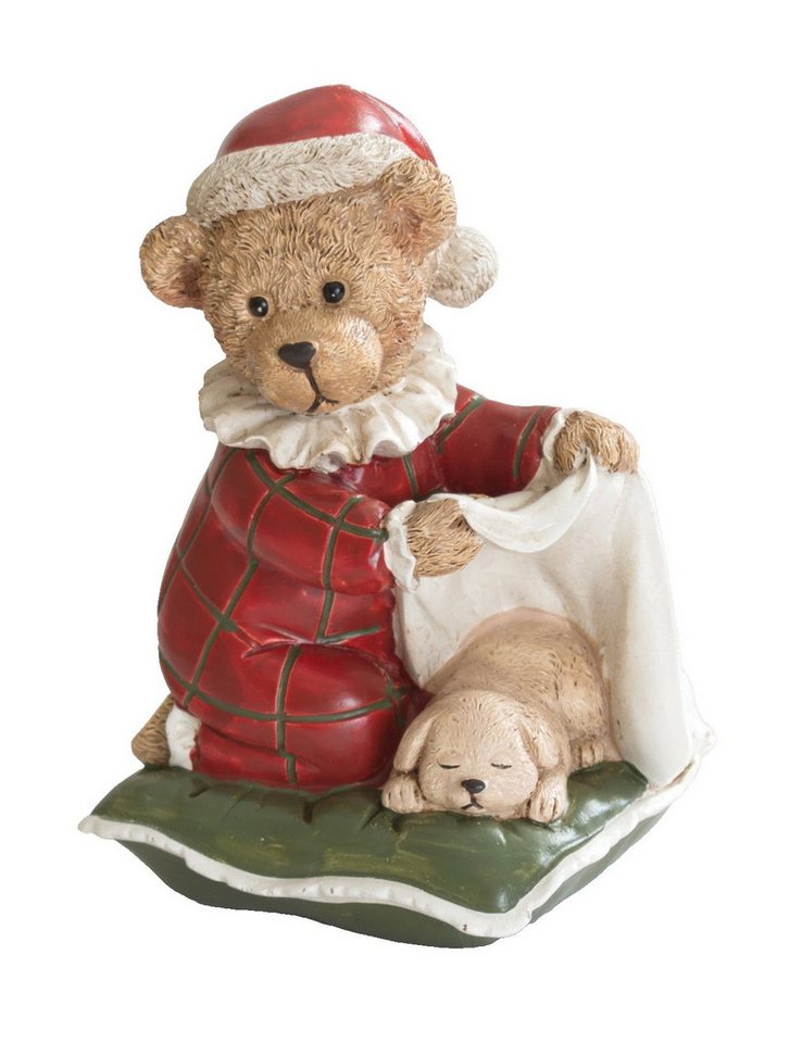 Kaufhaus le petit Tierfigur Deko Teddybär auf Kissen mit Hund Teddy Bär Frau Figur Skulptur Objekt, Nostalgie Dekofigur Dekoskulptur Dekoobjekt aus Polyresin (Kunststein) von Kaufhaus le petit