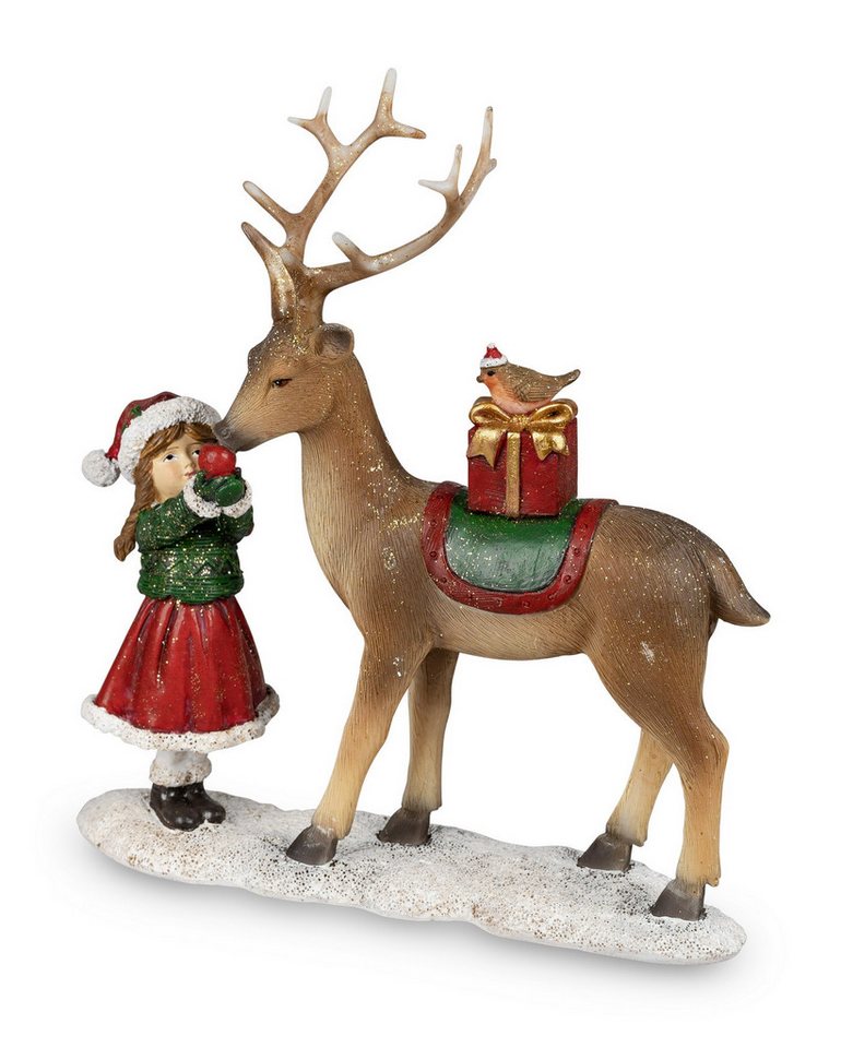 Kaufhaus le petit Weihnachtsfigur Deko Hirsch Winterkind Vogel Figur Skulptur Rentier Elch Reh Bock Kuh, Dekofigur, Dekoskukptur, Dekoobjekt aus Polyresin (Kunststein) von Kaufhaus le petit