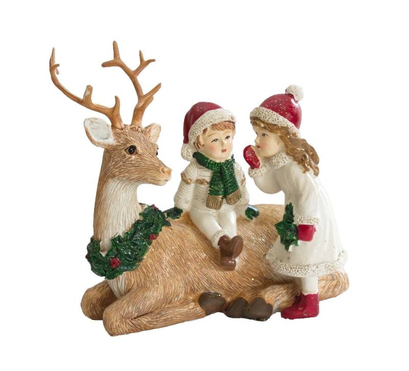 Kaufhaus le petit Weihnachtsfigur Deko Hirsch Winterkinder Paar Kinder Figur Skulptur Rentier Reh Bock, Elch Kuh Dekofigur Dekoskukptur Dekoobjekt aus Polyresin (Kunststein) von Kaufhaus le petit