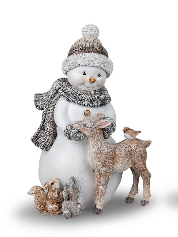 Kaufhaus le petit Weihnachtsfigur Deko Schneemann Figur mit Vogel Reh Hirsch Hase Eichhörnchen Skulptur, Dekofigur, Dekoskulptur, Dekoobjekt aus Polyresin (Kunststein) von Kaufhaus le petit