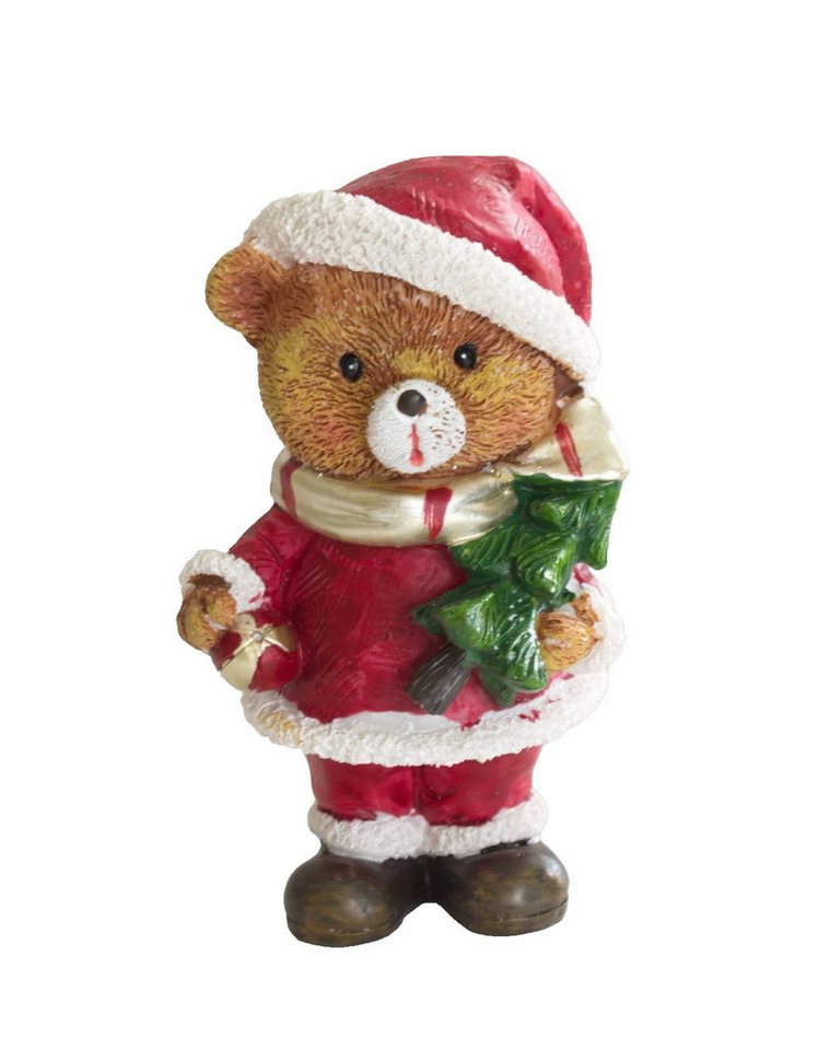 Kaufhaus le petit Weihnachtsfigur Deko Teddybär mit Tanne Weihnachtsmann Teddy Bär Figur Skulptur Objekt, Kugel Dekofigur Dekoskulptur Dekoobjekt aus Polyresin (Kunststein) von Kaufhaus le petit