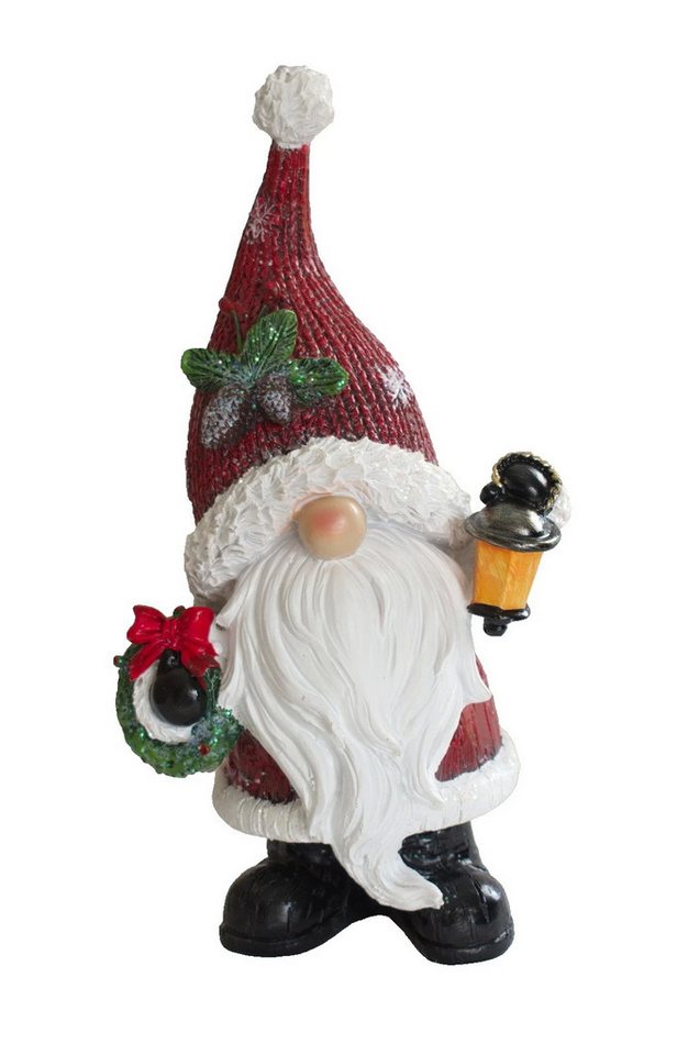 Kaufhaus le petit Weihnachtsfigur Deko Weihnachtsmann Wichtel Zwerg Laterne Kranz Skulptur Figur Objekt, Garten Dekofigur Dekoskulptur Dekoobjekt aus Polyresin (Kunststein) von Kaufhaus le petit