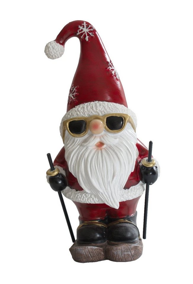 Kaufhaus le petit Weihnachtsfigur Deko Weihnachtsmann mit Sonnenbrille Ski Wichtel Figur Skulptur Objekt, Dekofigur Dekoskukptur Dekoobjekt aus Polyresin (Kunststein) von Kaufhaus le petit