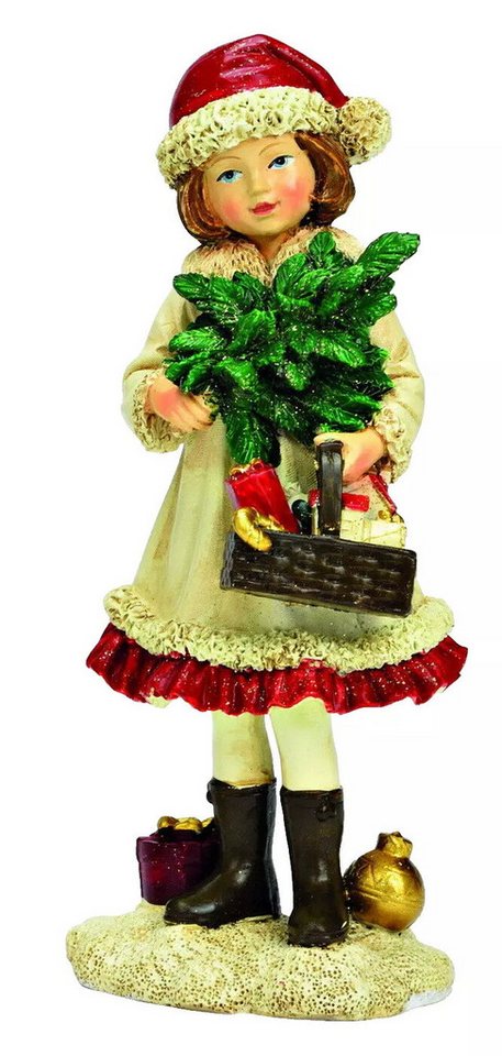 Kaufhaus le petit Weihnachtsfigur Deko Winterkind Mädchen Tanne Korb Winter Kinder Skulptur Figur Junge, Dekofigur, Dekoskulptur, Dekoobjekt aus Polyresin (Kunststein) von Kaufhaus le petit
