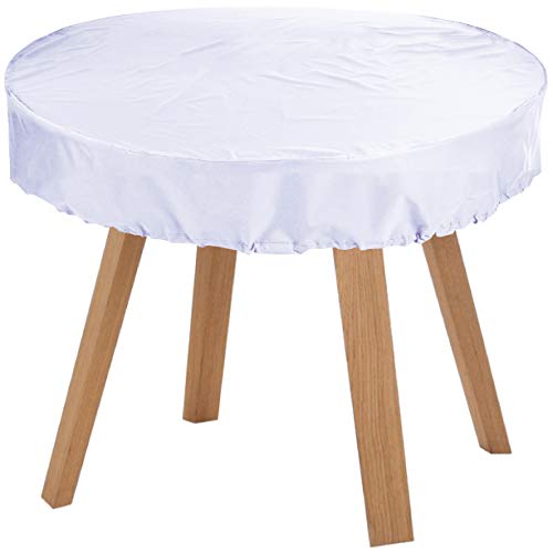 Kaufpirat Premium Abdeckplane Rund Ø 60x15 cm Holzbank Gartenmöbel Gartentisch Hülle Abdeckung Haube Schutzhülle Abdeckhaube 900 D, 500 g/m², 6.000 mm Wasserbeständigkeit Weiß von Kaufpirat