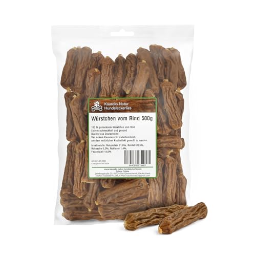 Kaureks Natur, Würstchen vom Rind 500g, Deutsche Herstellung, für Hunde, Würstchen für Hunde, Rinderfleisch, Kausnack, Hundefutter, Kauartikel, Hundeleckerlies von Kaureks Natur Hundeleckerlies