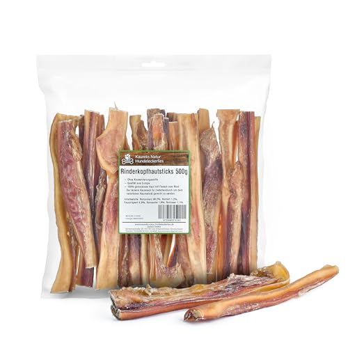 Kaureks Natur Hundeleckerlies, Rinderkopfhaut Sticks mit Fleisch 500g ca. 15 cm Kopfhaut Stangen für Hunde, wie Rinderknochen von Kaureks Natur Hundeleckerlies