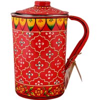 Handbemalter Wasserkrug, Krug - Roter Edelstahl Saftkrug Mit Deckel von Kaushalamcreations