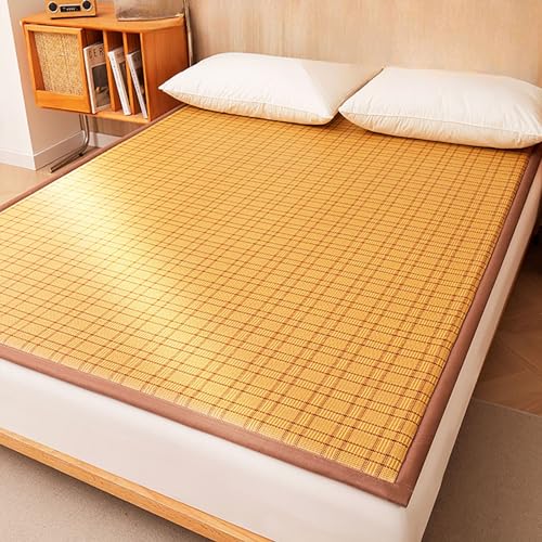 Kavenza Falten Bambus-Bettmatte, Sommer Rattan Mattenbett, Schlafmatten Bett Matte, rutschfest Atmungsaktiv, Für Einzel-doppelbett-schulfamilie, Sommerbettwäsche Braun(120 * 200cm) von Kavenza