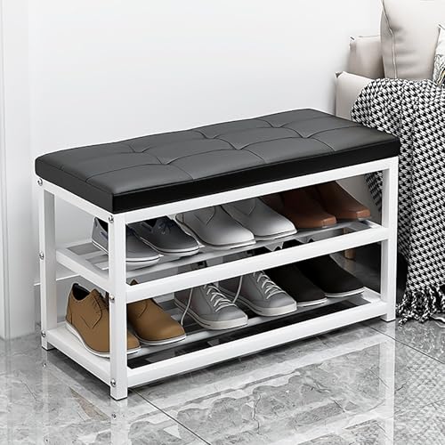 Kavenza Schuhbank Schuhregal, Mit Stauraum Sitzbank Polsterbank Sitzbank Flur Schuhbank Mit Sitzfläche Schuhregal Mit Tragfähigkeit 150 Kg, Mit SitzfläChe 90x30x45cm(Black,27.5"(70cm)) von Kavenza