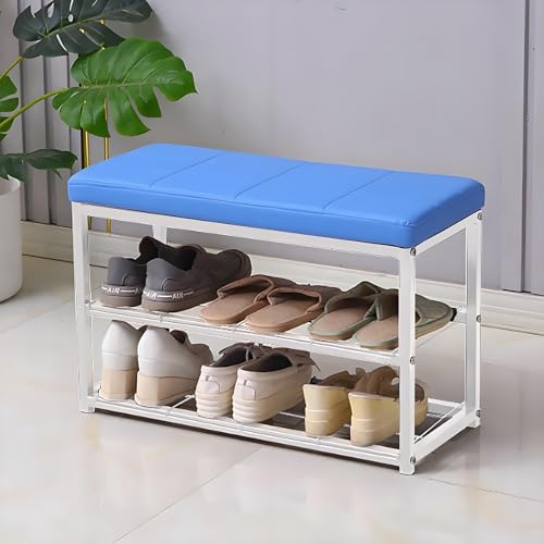 Kavenza Schuhbank Schuhregal, Mit Stauraum Sitzbank Polsterbank Sitzbank Flur Schuhbank Mit Sitzfläche Schuhregal Mit Tragfähigkeit 150 Kg, Mit SitzfläChe 90x30x45cm(Blue,35.4"(90cm)) von Kavenza
