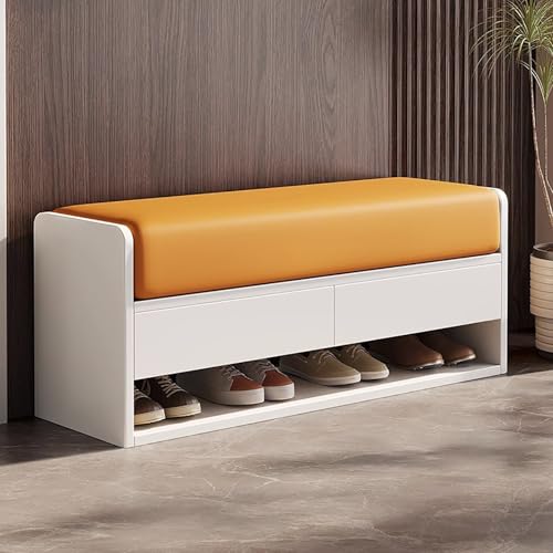 Schuhregal mit Sitzbank, Schrankbank, Flurbank, Bank for Schlafzimmer, Fußende Bank mit Polsterung, Sitzbank Polsterbank for Schlafzimmer, Wohnzimmer, Eingangsbereich (White,80cm)(White,39.3"(100cm)) von Kavenza