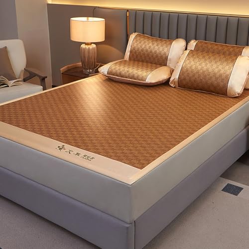 Sommer Schlafmatte Bambus, Faltbare Bambus-kühlmatratze, Atmungsaktive Karbonisierte Mahjong-bambusmatte, Rattan Matte, Kühlendes Bett Für Zuhause, Schule, Schlafsaal, Braun(Color D,150cm) von Kavenza