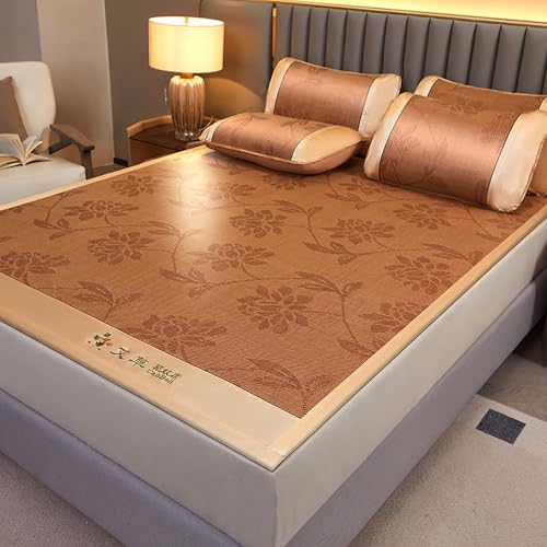 Sommer Schlafmatte Bambus, Faltbare Bambus-kühlmatratze, Atmungsaktive Karbonisierte Mahjong-bambusmatte, Rattan Matte, Kühlendes Bett Für Zuhause, Schule, Schlafsaal, Braun(Color E,150cm) von Kavenza