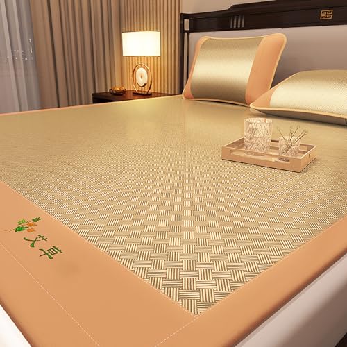 Sommer Schlafmatte Bambus, Faltbare Bambus-kühlmatratze, Atmungsaktive Karbonisierte Mahjong-bambusmatte, rutschfest Atmungsaktiv, Für Einzel-doppelbett-schulfamilie, Sommerbettwäsche(Brown,90cm) von Kavenza