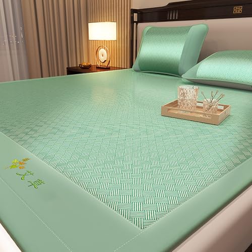 Sommer Schlafmatte Bambus, Faltbare Bambus-kühlmatratze, Atmungsaktive Karbonisierte Mahjong-bambusmatte, rutschfest Atmungsaktiv, Für Einzel-doppelbett-schulfamilie, Sommerbettwäsche(Green,200cm) von Kavenza