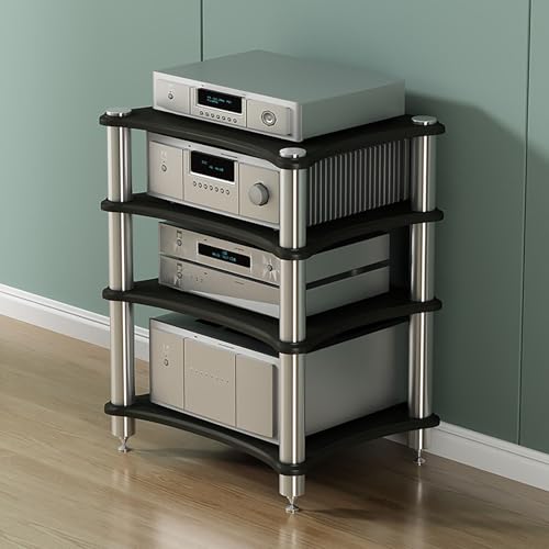 Audio Rack Hifi Regal, Hifi-Audio-Rack-Schrank Für Zuhause, Mobiles Audio-Rack-Schrank, Hifi-Audioschrank, Medienständer Audio/Video Medien Audio Rack, Großer Audio- Und Video-Medienständer(Black,60*4 von Kaverno