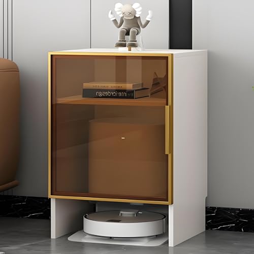 Aufbewahrungsschrank Aus Massivholz Mit Gehärteter Glastür Für Saugroboter, Hoher Versteckter Schrank, Beistelltisch Für Wohnzimmer Büro Küche(Gold) von Kaverno