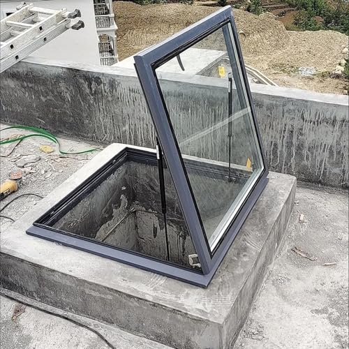 Dachfenster Mit Sonnenschutzfolie Und Handschuhen, Lichtschacht Für Dachboden, Wintergarten Oder Keller, Dachabdeckung Für Schräge/Flache Dächer, Anpassbares Aluminiumfenster(Blue,LxW 85x55cm/33.5x21. von Kaverno