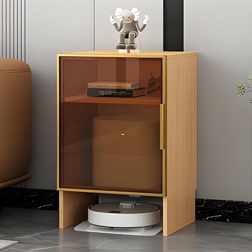 Kaverno Aufbewahrungsschrank Aus Massivholz Mit Gehärteter Glastür Für Saugroboter, Hoher Versteckter Schrank, Beistelltisch Für Wohnzimmer Büro Küche(Beige) von Kaverno