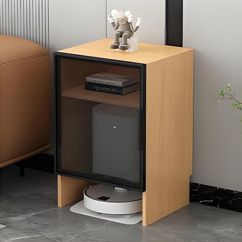 Kaverno Aufbewahrungsschrank Aus Massivholz Mit Gehärteter Glastür Für Saugroboter, Hoher Versteckter Schrank, Beistelltisch Für Wohnzimmer Büro Küche(Black+beige) von Kaverno