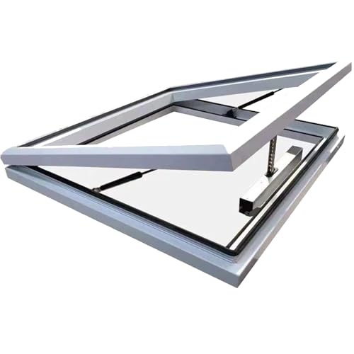 Kaverno Dachfenster Mit Sonnenschutzfolie Und Handschuhen, Dachausstieg Mit Verstärktem Glas, Anpassbares Oberlicht Mit Gasdruckfeder Für Flur, Wintergarten, Keller(White,LxW 100x85cm/39.4x33.5in) von Kaverno