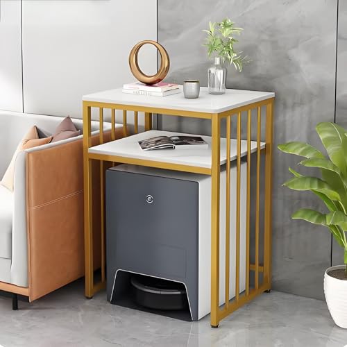 Kaverno Roboterstaubsauger Regal Mit Steinplatte, Aufbewahrungsregal Für Zuhause, Versteckte Offene Regale Mit Verstellbaren Füßen Für Wohnzimmer, Schlafzimmer, Küche(White,50 * 40 * 83cm) von Kaverno
