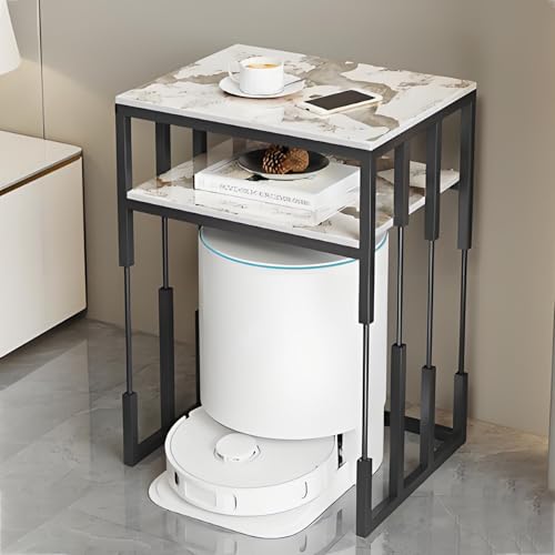 Modernes Staubsauger Aufbewahrungsregal mit Schieferplatte, Heim-Roboter Aufbewahrungsregal, Doppelstöckiges Roboter Staubsauger Regal für Flur, Wohnzimmer, Schlafzimmer(Brown+Black,2-layer50cm) von Kaverno