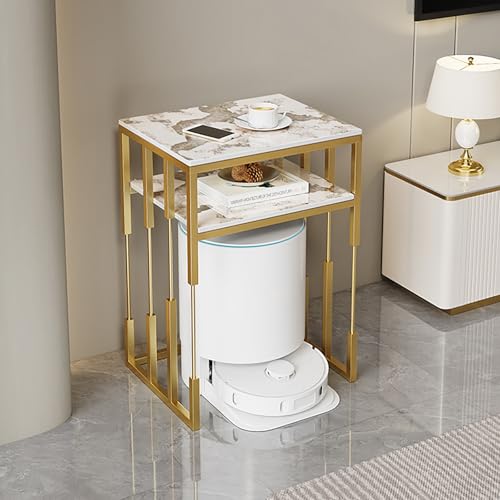 Modernes Staubsauger Aufbewahrungsregal mit Schieferplatte, Heim-Roboter Aufbewahrungsregal, Doppelstöckiges Roboter Staubsauger Regal für Flur, Wohnzimmer, Schlafzimmer(Brown+Gold,2-layer60cm) von Kaverno
