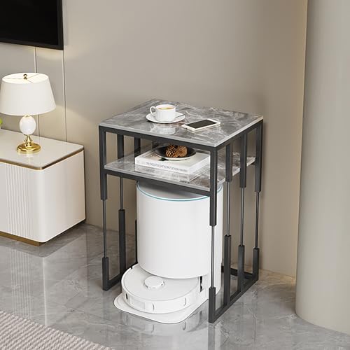Modernes Staubsauger Aufbewahrungsregal mit Schieferplatte, Heim-Roboter Aufbewahrungsregal, Doppelstöckiges Roboter Staubsauger Regal für Flur, Wohnzimmer, Schlafzimmer(Gray+Black,2-layer60cm) von Kaverno