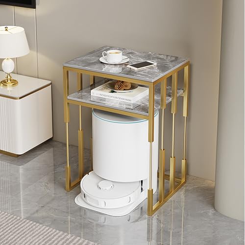 Modernes Staubsauger Aufbewahrungsregal mit Schieferplatte, Heim-Roboter Aufbewahrungsregal, Doppelstöckiges Roboter Staubsauger Regal für Flur, Wohnzimmer, Schlafzimmer(Gray+Gold,2-layer50cm) von Kaverno