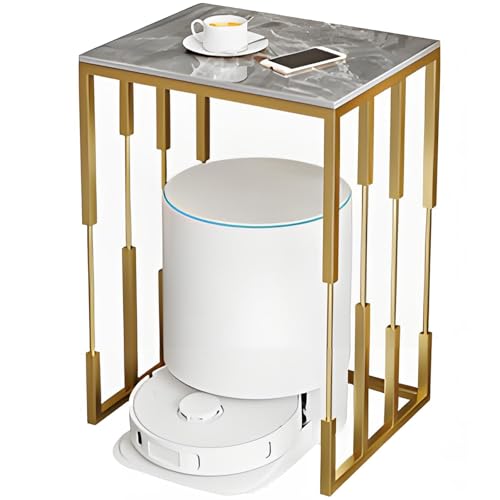 Modernes Staubsauger Aufbewahrungsregal mit Schieferplatte, Heim-Roboter Aufbewahrungsregal, Doppelstöckiges Roboter Staubsauger Regal für Flur, Wohnzimmer, Schlafzimmer(Gray+Gold,40 * 60 * 70cm) von Kaverno