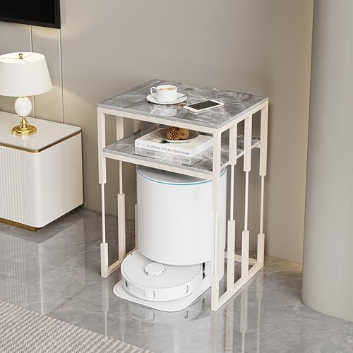 Modernes Staubsauger Aufbewahrungsregal mit Schieferplatte, Heim-Roboter Aufbewahrungsregal, Doppelstöckiges Roboter Staubsauger Regal für Flur, Wohnzimmer, Schlafzimmer(Gray+White,2-layer40cm) von Kaverno