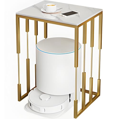 Modernes Staubsauger Aufbewahrungsregal mit Schieferplatte, Heim-Roboter Aufbewahrungsregal, Doppelstöckiges Roboter Staubsauger Regal für Flur, Wohnzimmer, Schlafzimmer(Light gray+gold,40*40*70cm) von Kaverno