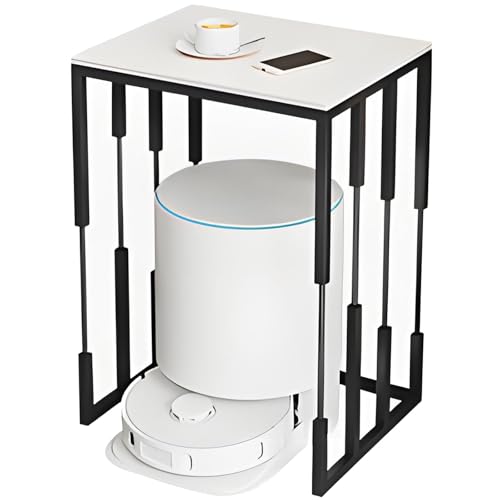 Modernes Staubsauger Aufbewahrungsregal mit Schieferplatte, Heim-Roboter Aufbewahrungsregal, Doppelstöckiges Roboter Staubsauger Regal für Flur, Wohnzimmer, Schlafzimmer(White+Black,40 * 60 * 70cm) von Kaverno