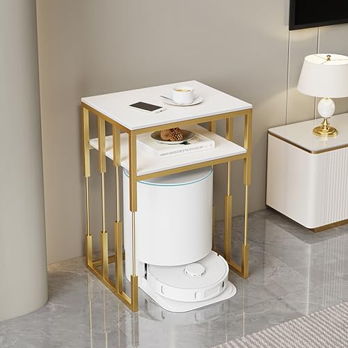 Modernes Staubsauger Aufbewahrungsregal mit Schieferplatte, Heim-Roboter Aufbewahrungsregal, Doppelstöckiges Roboter Staubsauger Regal für Flur, Wohnzimmer, Schlafzimmer(White+Gold,2-layer50cm) von Kaverno