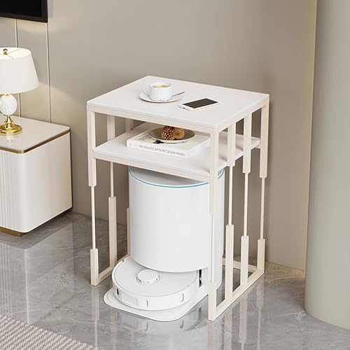 Modernes Staubsauger Aufbewahrungsregal mit Schieferplatte, Heim-Roboter Aufbewahrungsregal, Doppelstöckiges Roboter Staubsauger Regal für Flur, Wohnzimmer, Schlafzimmer(White,2-layer40cm) von Kaverno