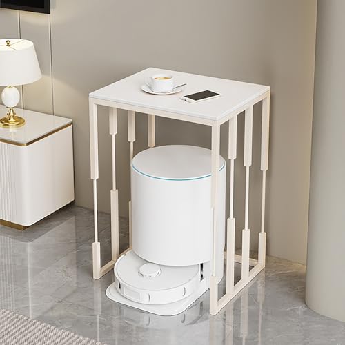 Modernes Staubsauger Aufbewahrungsregal mit Schieferplatte, Heim-Roboter Aufbewahrungsregal, Doppelstöckiges Roboter Staubsauger Regal für Flur, Wohnzimmer, Schlafzimmer(White,40 * 60 * 70cm) von Kaverno