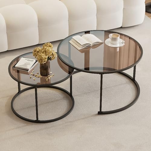 Runder Couchtisch Aus Glas, Couchtisch 2er Set, Center-Couchtisch Für Wohnzimmer, Couchtisch Aus Glas Mit Metallrahmen, Moderner Teetisch, Niedrige Couchtische, Kleiner Teetisch Für Die Wohnung(Black, Runder Couchtisch Aus Glas, Couchtisch 2er Set, Center-Couchtisch Für Wohnzimmer, Couchtisch Aus Glas Mit Metallrahmen, Moderner Teetisch, Niedrige Couchtische, Kleiner Teetisch Für Die Wohnung(Black, von Kaverno