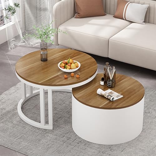 Runder Couchtisch Aus Massivem Holz, Couchtisch 2er Set, Couchtisch Mit Stauraum Für Das Wohnzimmer nordischer Kleiner Couchtisch, Center-Couchtisch Für Wohnzimmer, Kleiner Teetisch Für Die Wohnung(Br von Kaverno