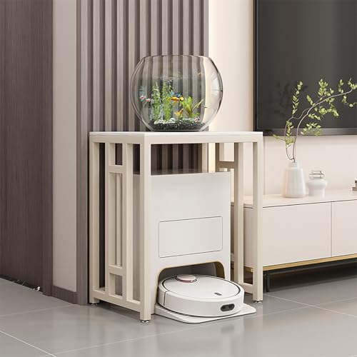 Staubsauger Aufbewahrungsregal mit Schieferplatte, Heim-Roboter Aufbewahrung, Versteckte Offene Ablagen mit Verstellbaren Füßen für Wohnzimmer, Schlafzimmer und Küche(White+beige,70*40*70cm) von Kaverno