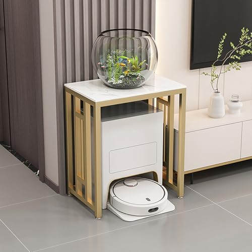 Staubsauger Aufbewahrungsregal mit Schieferplatte, Heim-Roboter Aufbewahrung, Versteckte Offene Ablagen mit Verstellbaren Füßen für Wohnzimmer, Schlafzimmer und Küche(White+gold,60*40*70cm) von Kaverno