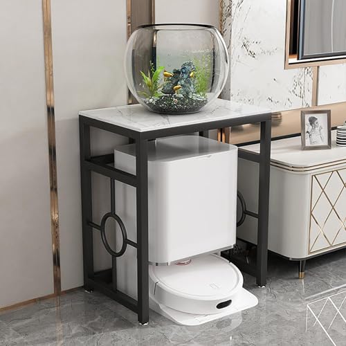 Staubsauger Aufbewahrungsregal mit Schieferplatte, Multifunktionales Modernes Staubsaugergestell, Hotel- und Apartment-Roboterregal mit Verstellbaren Füßen für Wohnzimmer(Black,60 * 40 * 70cm) von Kaverno