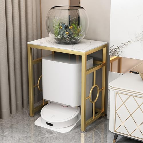 Staubsauger Aufbewahrungsregal mit Schieferplatte, Multifunktionales Modernes Staubsaugergestell, Hotel- und Apartment-Roboterregal mit Verstellbaren Füßen für Wohnzimmer(Gold,40 * 40 * 70cm) von Kaverno