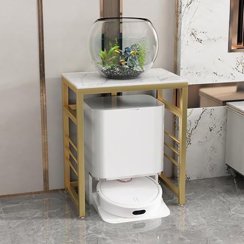 Staubsauger Aufbewahrungsregal mit Schieferplatte, Multifunktionales Modernes Staubsaugergestell, Hotel- und Apartment-Roboterregal mit Verstellbaren Füßen für Wohnzimmer(White+Gold,60 * 40 * 70cm) von Kaverno