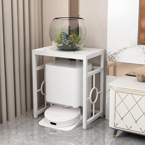 Staubsauger Aufbewahrungsregal mit Schieferplatte, Multifunktionales Modernes Staubsaugergestell, Hotel- und Apartment-Roboterregal mit Verstellbaren Füßen für Wohnzimmer(White,50 * 40 * 70cm) von Kaverno