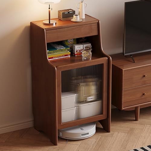 Versteckschrank Für Saugroboter Aus Massivholz, Moderner Saugroboter Schrank Mit Gehärteten Glastüren Und Schubladen, Vakuum-Aufbewahrungsschrank Für Wohnzimmer Schlafzimmer Küche(Brown) von Kaverno