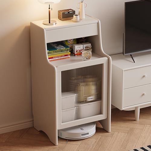 Versteckschrank Für Saugroboter Aus Massivholz, Moderner Saugroboter Schrank Mit Gehärteten Glastüren Und Schubladen, Vakuum-Aufbewahrungsschrank Für Wohnzimmer Schlafzimmer Küche(White) von Kaverno